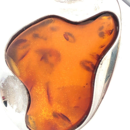 Vintage Estate 925 Sterling Silver Amber Cabochon Modernist Statement Pendant