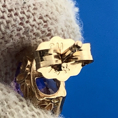 Designer CII 14K Yellow Gold Amethyst Pear February Occasion Stud Earrings