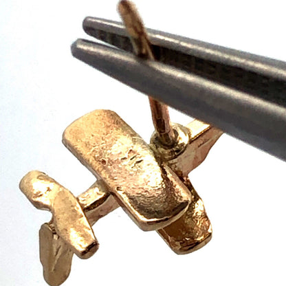 Estate 14K Yellow Gold Airplane Crop Duster Pilot Stud Earrings
