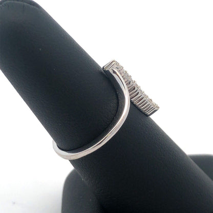 Gorgeous 10k White Gold Round Cut Diamond Vertical Modernist Bypass Ring Size 7