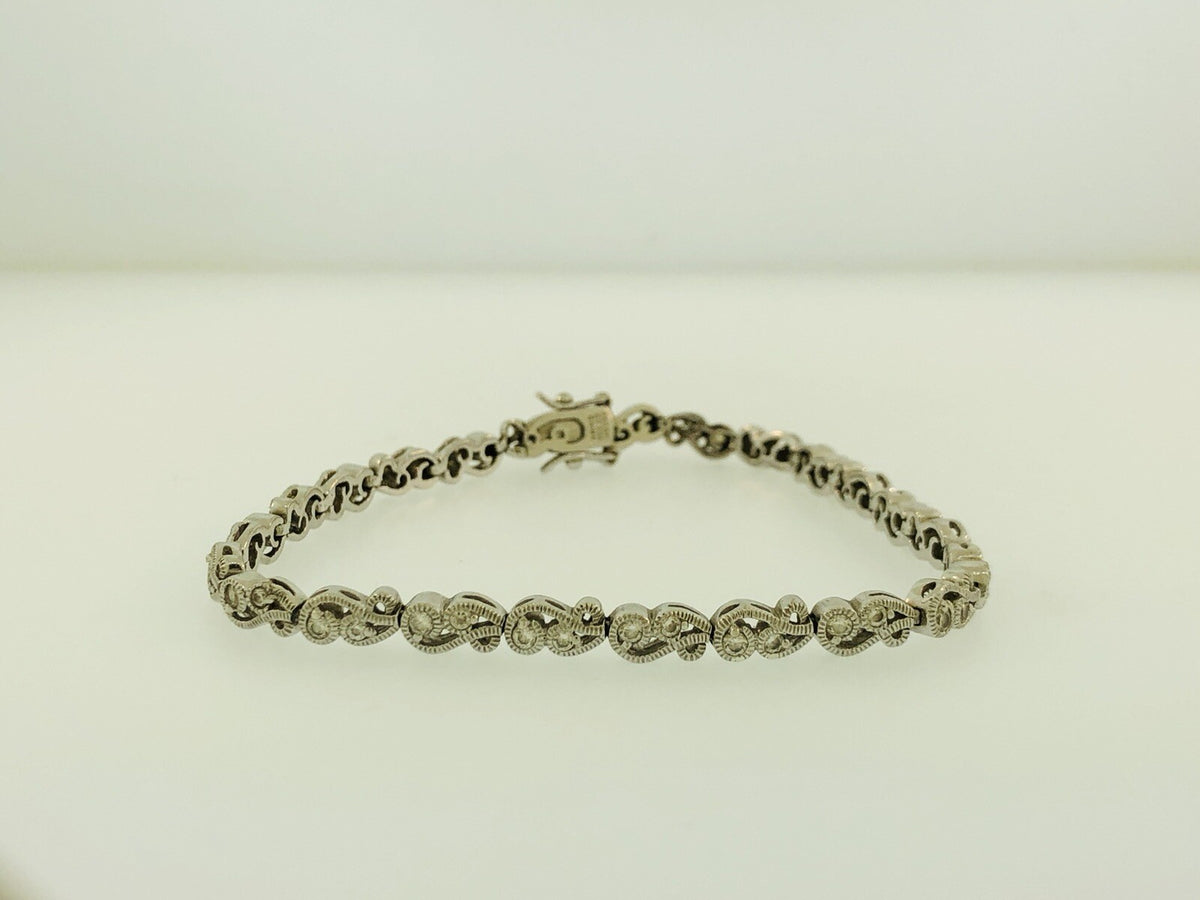 Tacori Sterling Silver 925 Cubic Zirconia CZ Open Scroll Link Tennis Bracelet