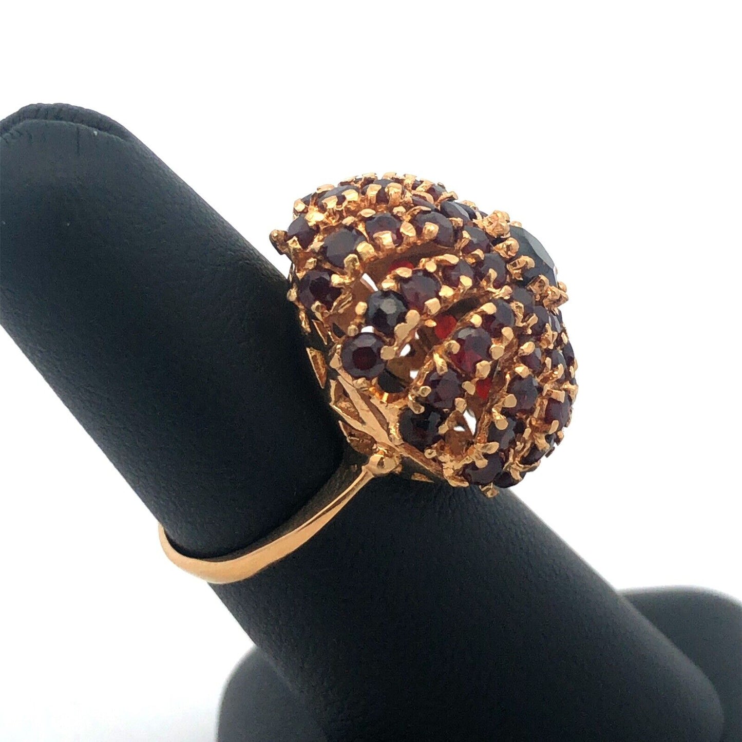 Designer 18K Yellow Gold Garnet Sea Urchin Spiral Dome Statement Cocktail Ring