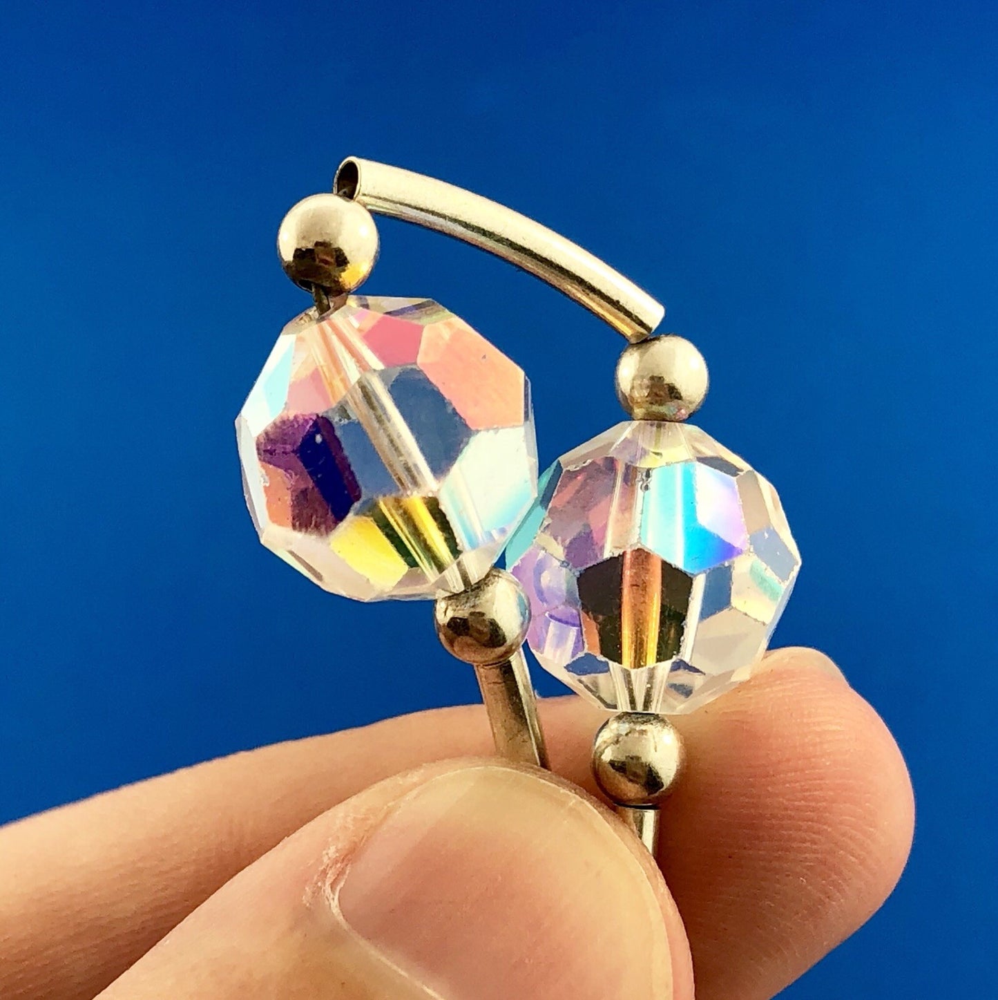 Stunning 925 Sterling Silver Aurora Borealis Cyrstal Bead Bracelet Necklace Set