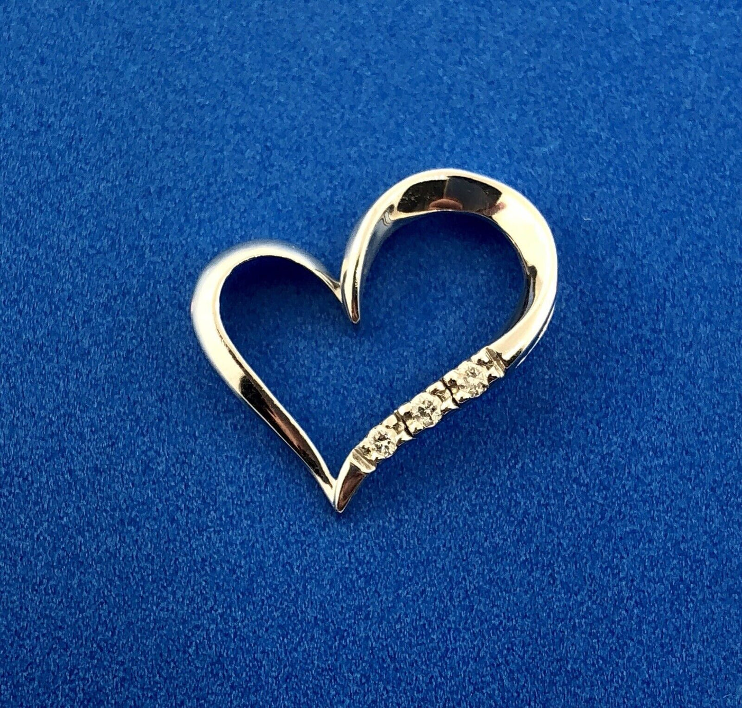 Vintage 10K White Gold Diamond Modernist Abstract Heart Sweetheart Pendant