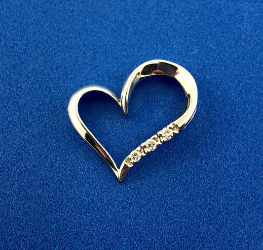 Vintage 10K White Gold Diamond Modernist Abstract Heart Sweetheart Pendant