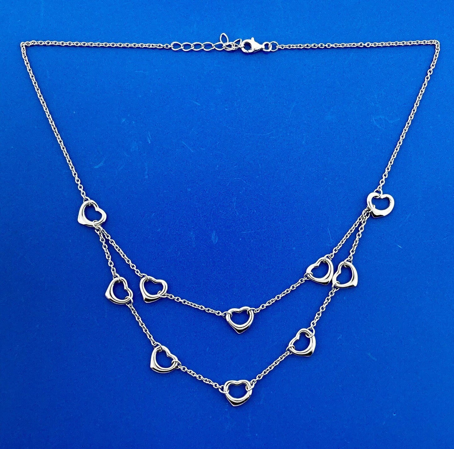 Sterling Silver 925 Heart Cutout Double Drop Sweet Heart Fashion Necklace