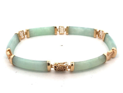 Designer 14K Yellow Gold Green Jade Panel Tennis Bracelet