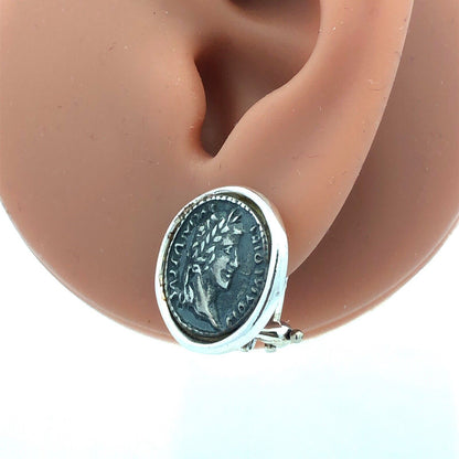 Designer 925 Sterling Silver Italy Ancient Coin Omega Back Earrings