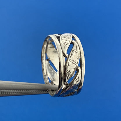 Vintage UNCAS 925 Sterling Silver Floral Design Cigar Band Ring