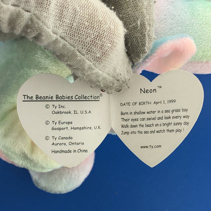 1999 TY Beanie Baby Neon The Seahorse DOB 04-18-1999 Rare Tag Error Mint - 4239