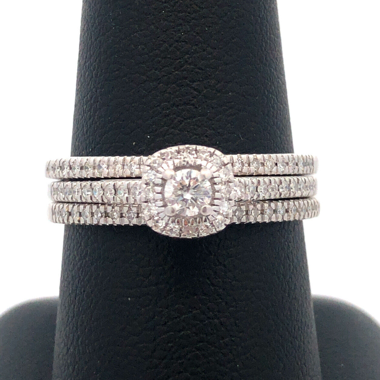 Beautiful 14k White Gold Round Diamond Trio Set Engagement Wedding Ring