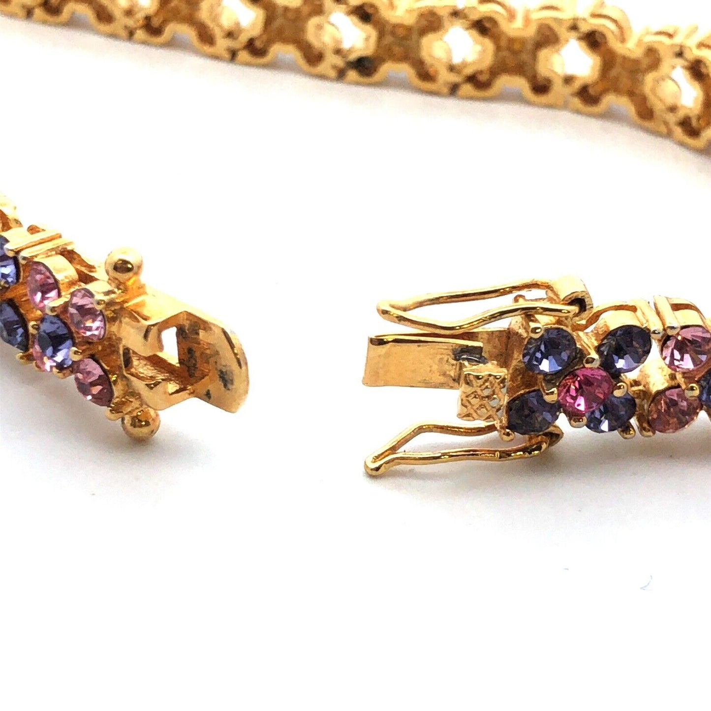 Joan Rivers Gold Tone Pink Purple Cubic Zirconia CZ Bracelet Earring 3 Pc Set
