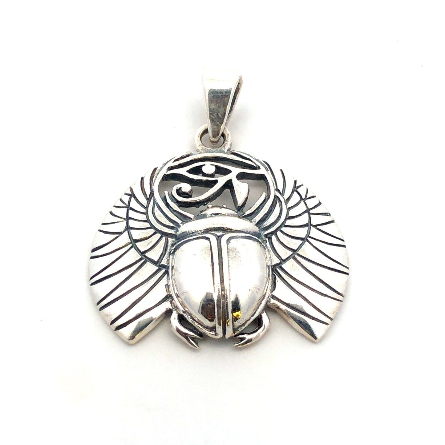 Estate 925 Sterling Silver Wings Of Isis Scarab Protection Amulet Pendant