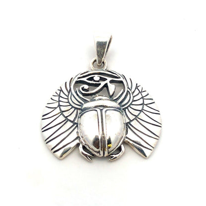 Estate 925 Sterling Silver Wings Of Isis Scarab Protection Amulet Pendant