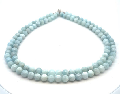 Estate 925 Sterling Silver Blue Lace Agate Double Row Beaded Statement Necklace