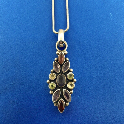 Vintage Designer FAS Italy Sterling Silver 925 Multi Stone Pendant Necklace