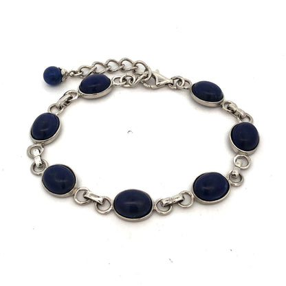 Estate 925 Sterling Silver Oval Cabochon Blue Lapis Lazuli Tennis Bracelet