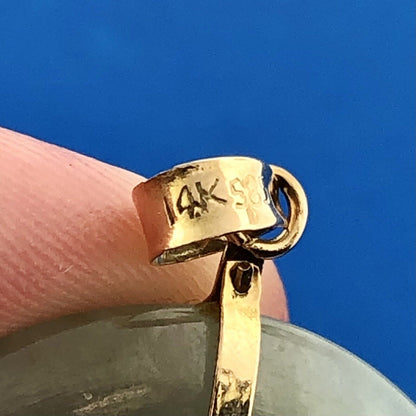 Estate 14K Yellow Gold Jade Jadeite Pinyin Luck Chinese Symbol Statement Pendant