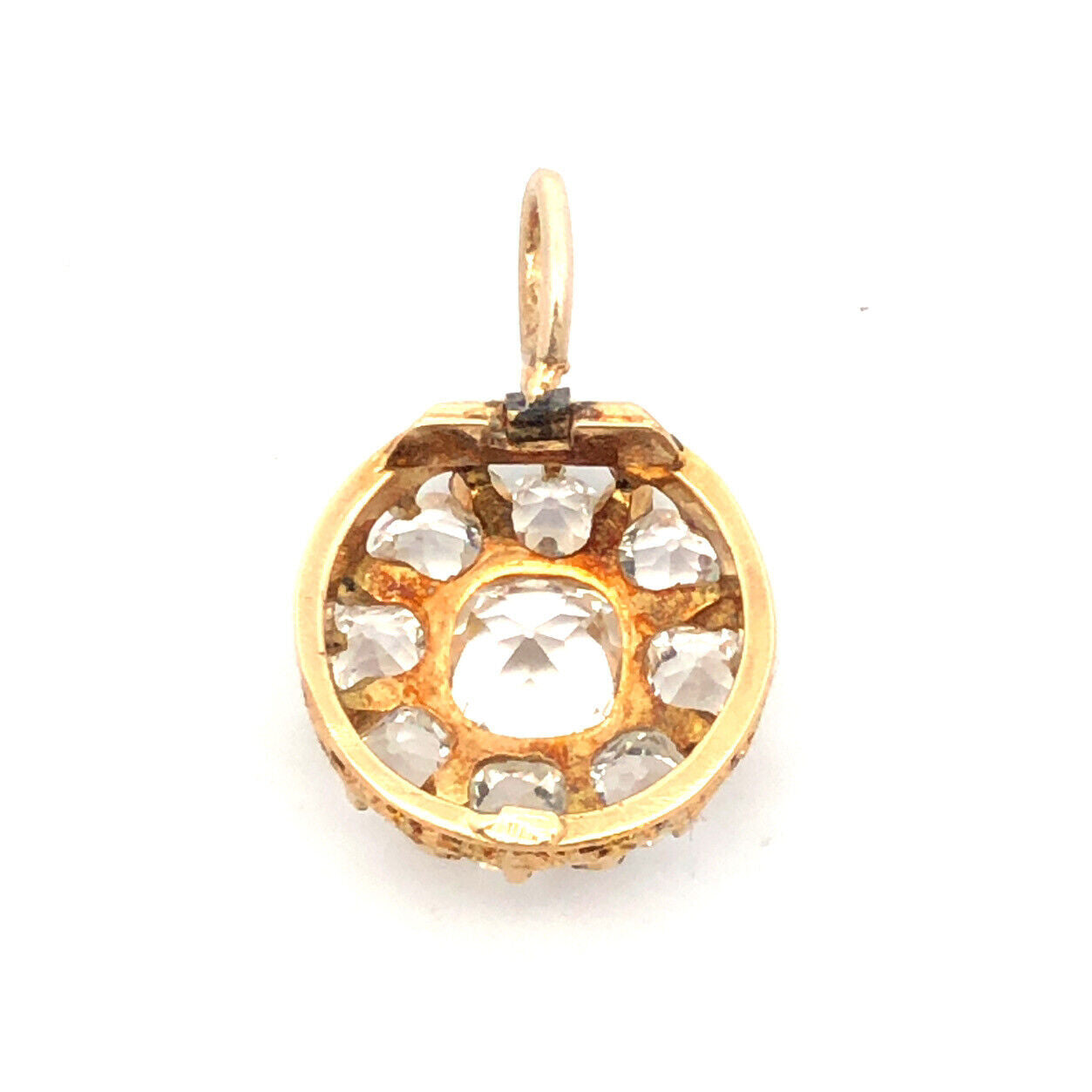 Estate 14K Yellow Gold Cubic Zirconia Cluster Enamel Round Pendant