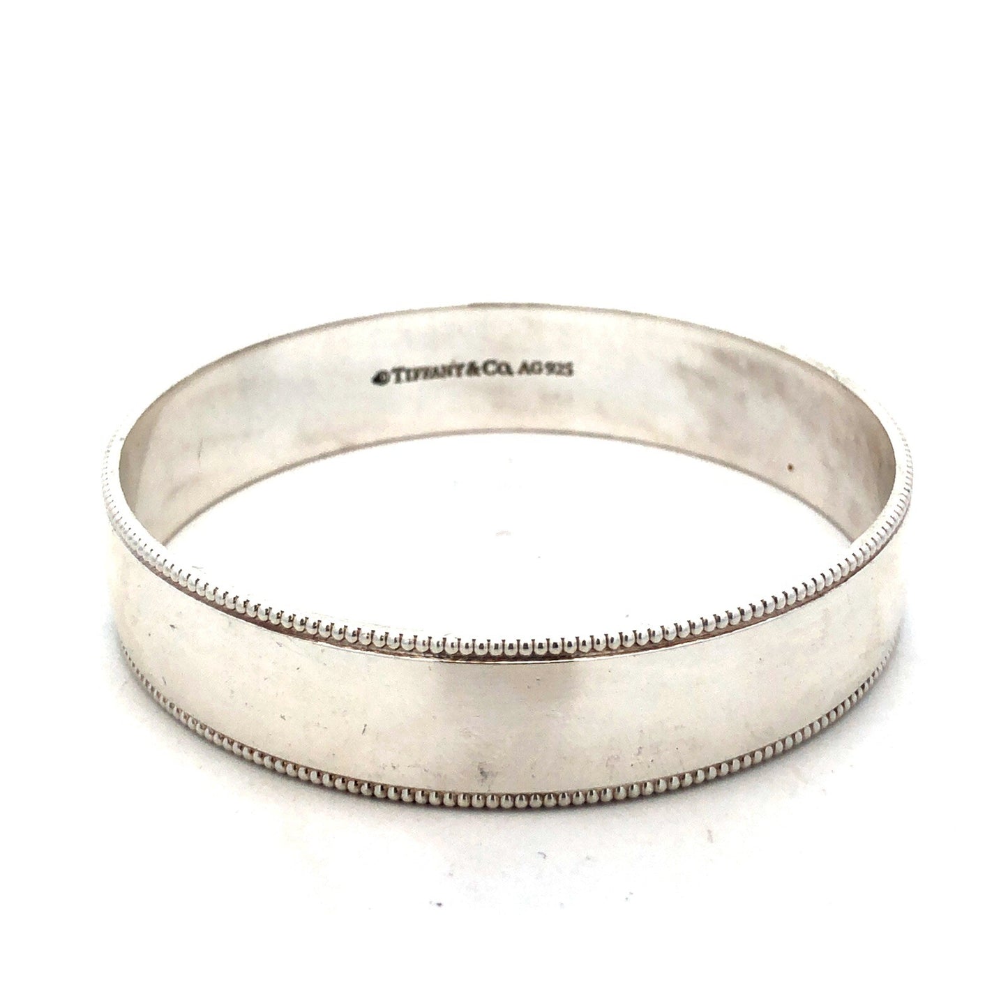 Tiffany & Co 925 Sterling Silver Ribbed Milgrain Polished Wide Bangle Bracelet