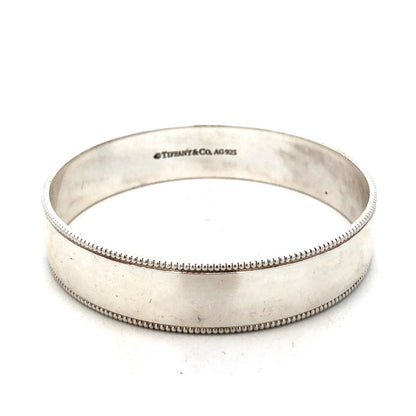 Tiffany & Co 925 Sterling Silver Ribbed Milgrain Polished Wide Bangle Bracelet