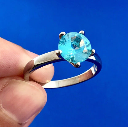 Stunning 925 Sterling Silver Aqua Blue Cubic Zirconia Solitaire Promise Ring