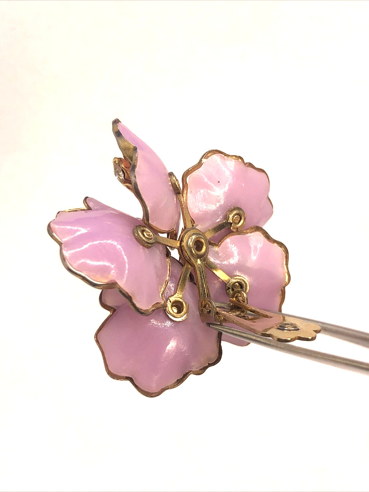 Mid Century Purple Lucite Large Flower Rhinestone Statement Clip-on Earrings