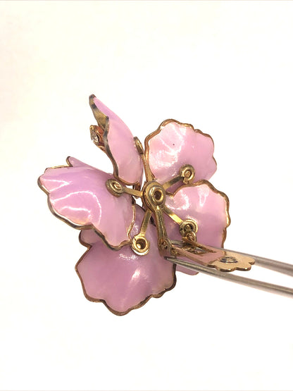 Mid Century Purple Lucite Large Flower Rhinestone Statement Clip-on Earrings