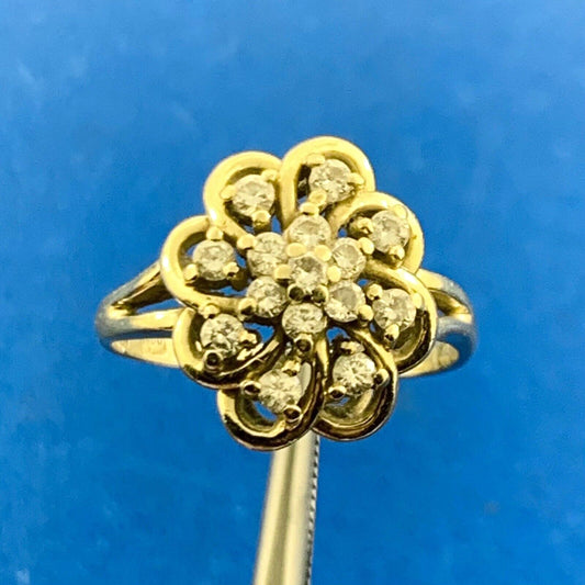 Designer Estate 14K Yellow Gold Diamond Flower Cluster Cocktail Ring