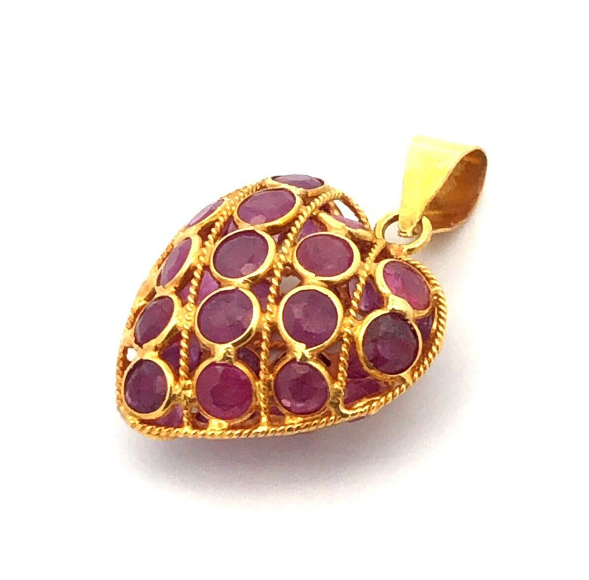 Designer 18K Yellow Gold Round Ruby July Anniversary Heart Love Pendant