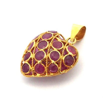 Designer 18K Yellow Gold Round Ruby July Anniversary Heart Love Pendant