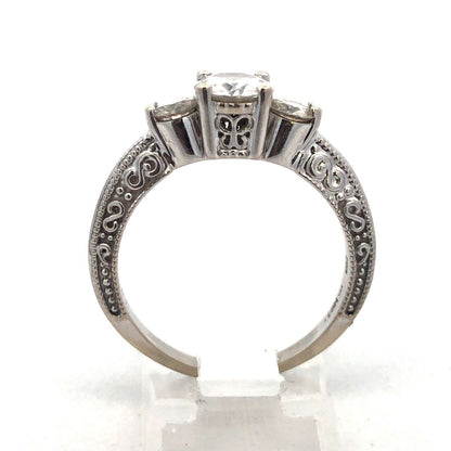 14K White Gold Three Stone Moissanite Engagement Bridal Anniversary Ring