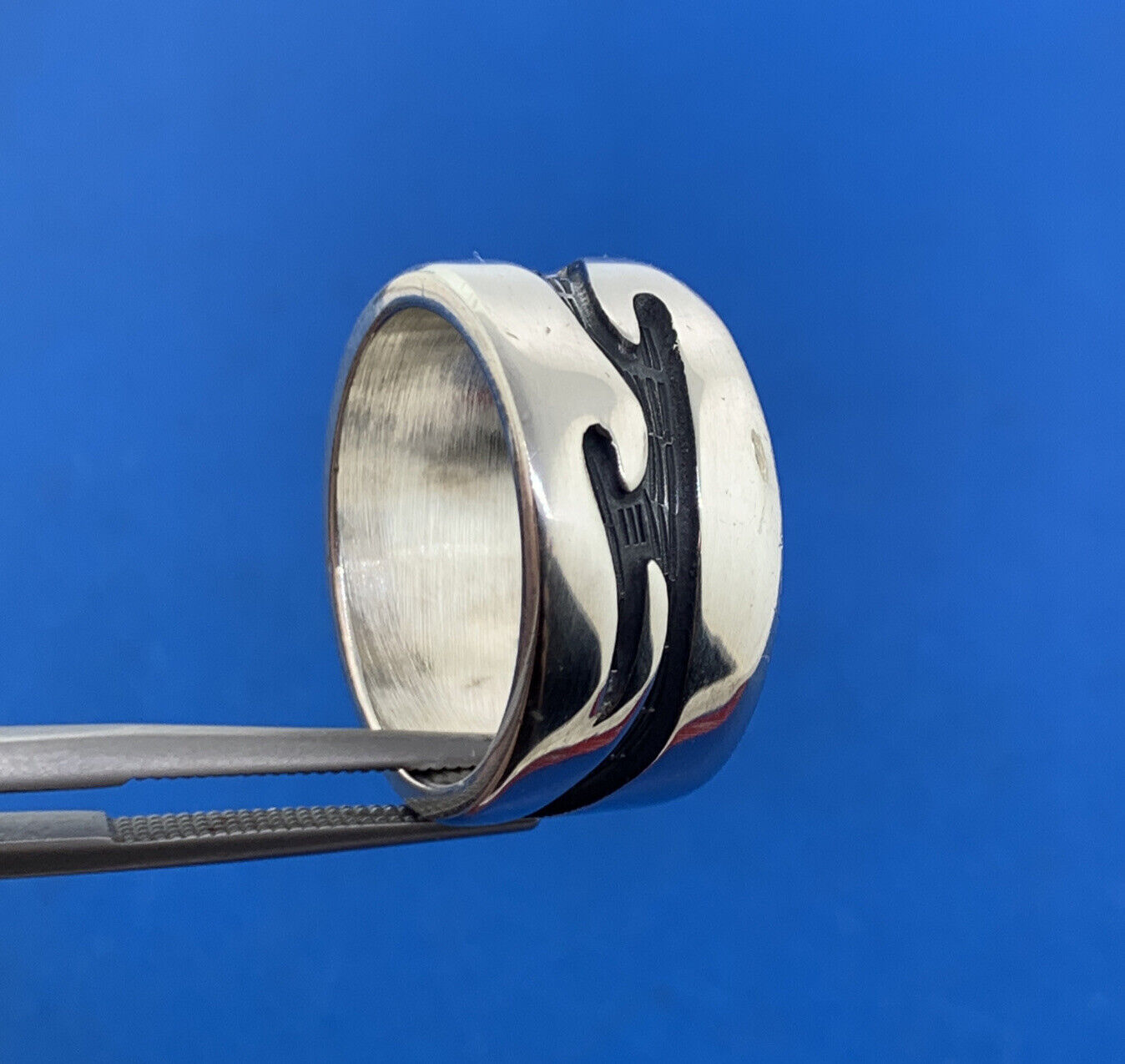 Vintage Mexico 925 Sterling Silver Modernist Storyteller Wide Cigar Band Ring