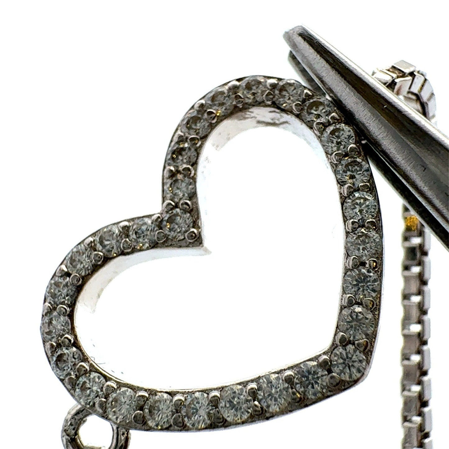 Designer 925 Sterling Silver Open Heart Cubic Zirconia Box Chain Bolo Bracelet