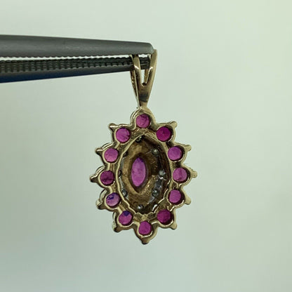Vintage 10K Yellow Gold Ruby Diamond Drop Pendant