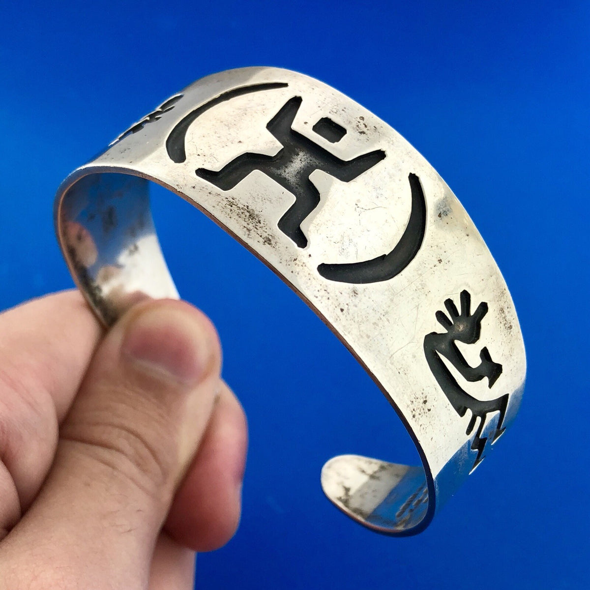 Taxco Mexico 925 Sterling Silver Kokopelli Fertility Storyteller Cuff Bracelet