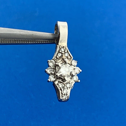 Retro 14K White Gold Diamond Cluster April Anniversary Drop Dangle Pendant