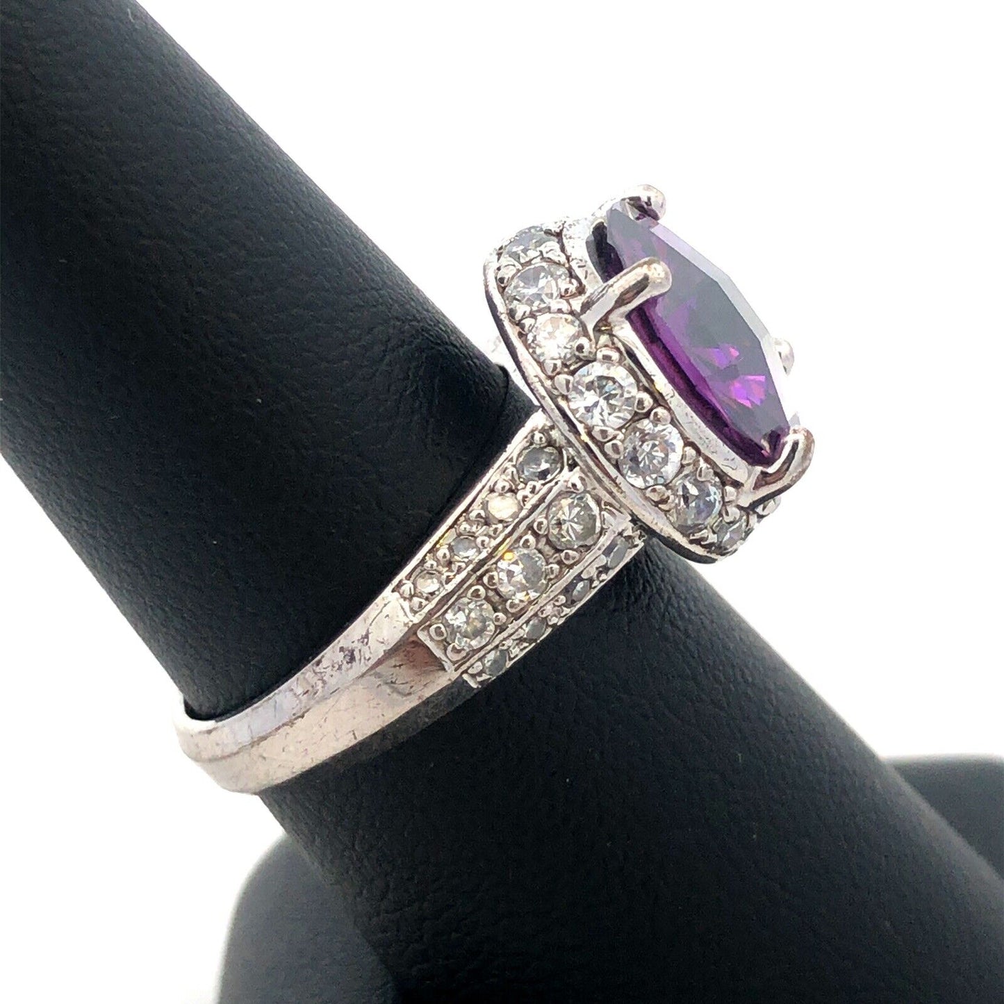 Designer 925 Sterling Silver Round Cushion Amethyst CZ Accents Cocktail Ring
