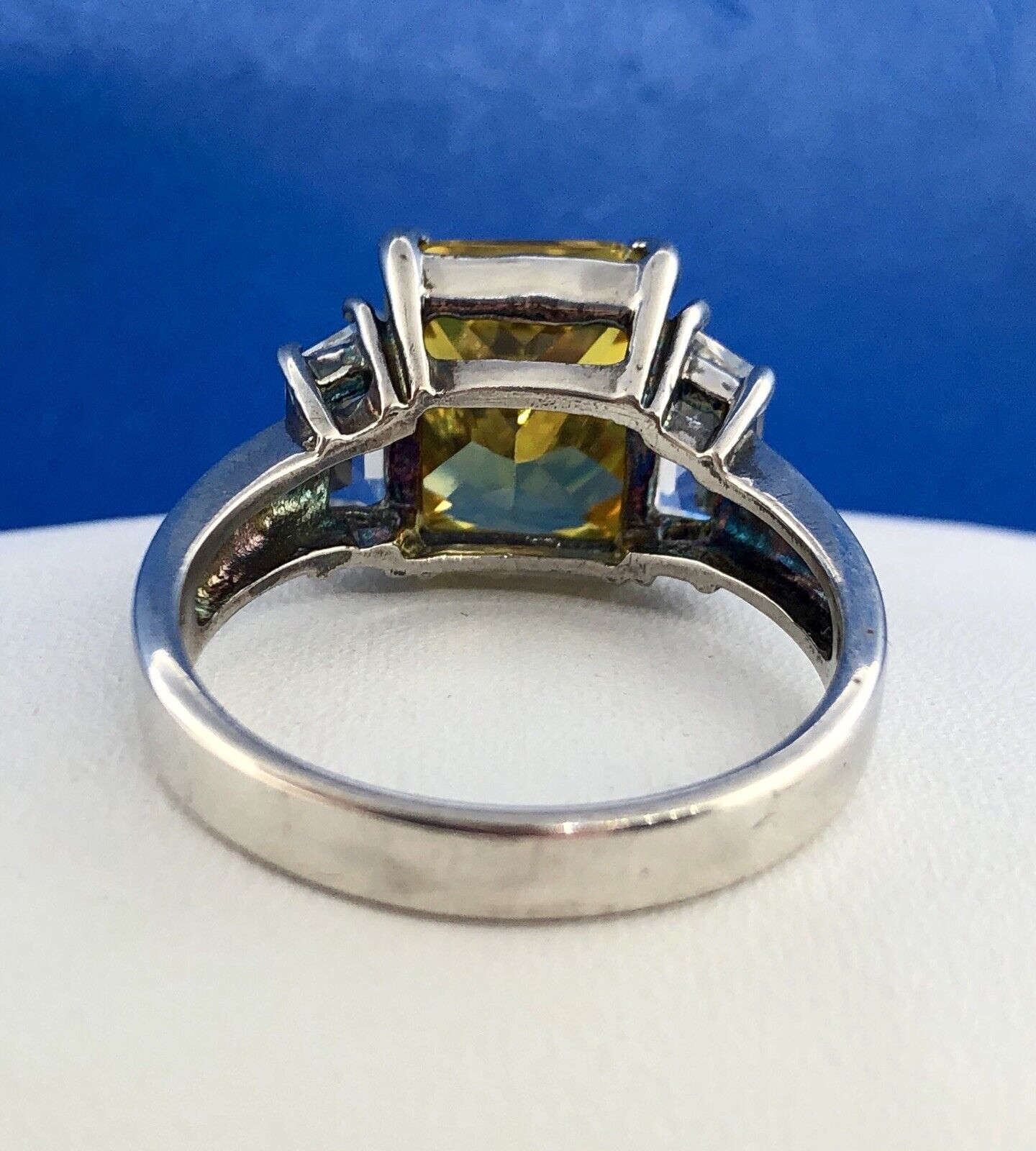 Dramatic Sterling Silver 925 Yellow White CZ Statement Fashion Cocktail Ring