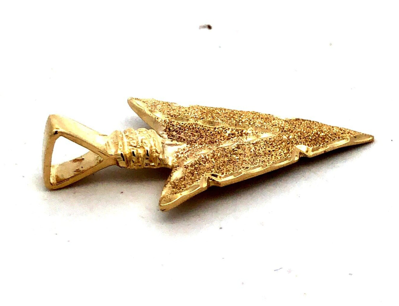 Designer 14K Yellow Gold Textured Diamond Cut Arrow Head Statement Pendant