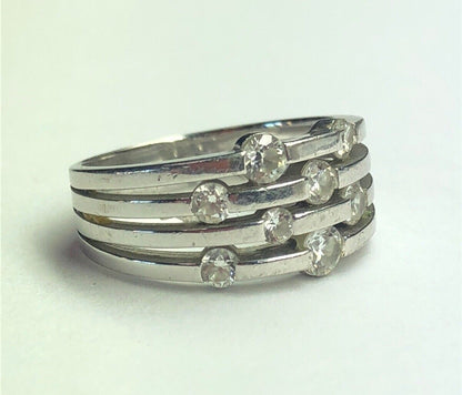 Designer Sterling Silver 925 Cubic Zirconia Station Wedding Anniversary Ring