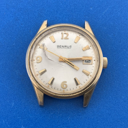 Mid Century Benrus 17 Jewels Date Window Wrist Working Watch Head