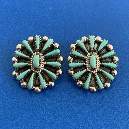 Turquoise Cabochon 925 Sterling Silver Native American Clip On Earrings