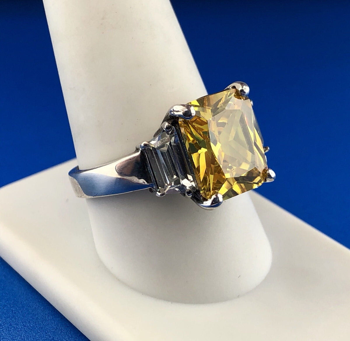 Dramatic Sterling Silver 925 Yellow White CZ Statement Fashion Cocktail Ring