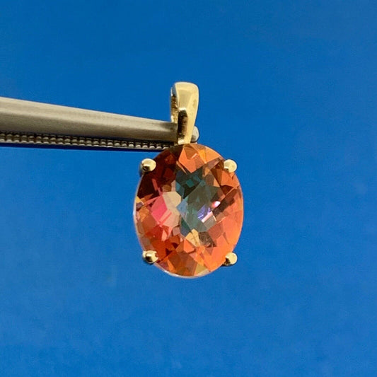 Designer 14K Yellow Gold Oval Mystic Topaz Solitaire Drop Pendant