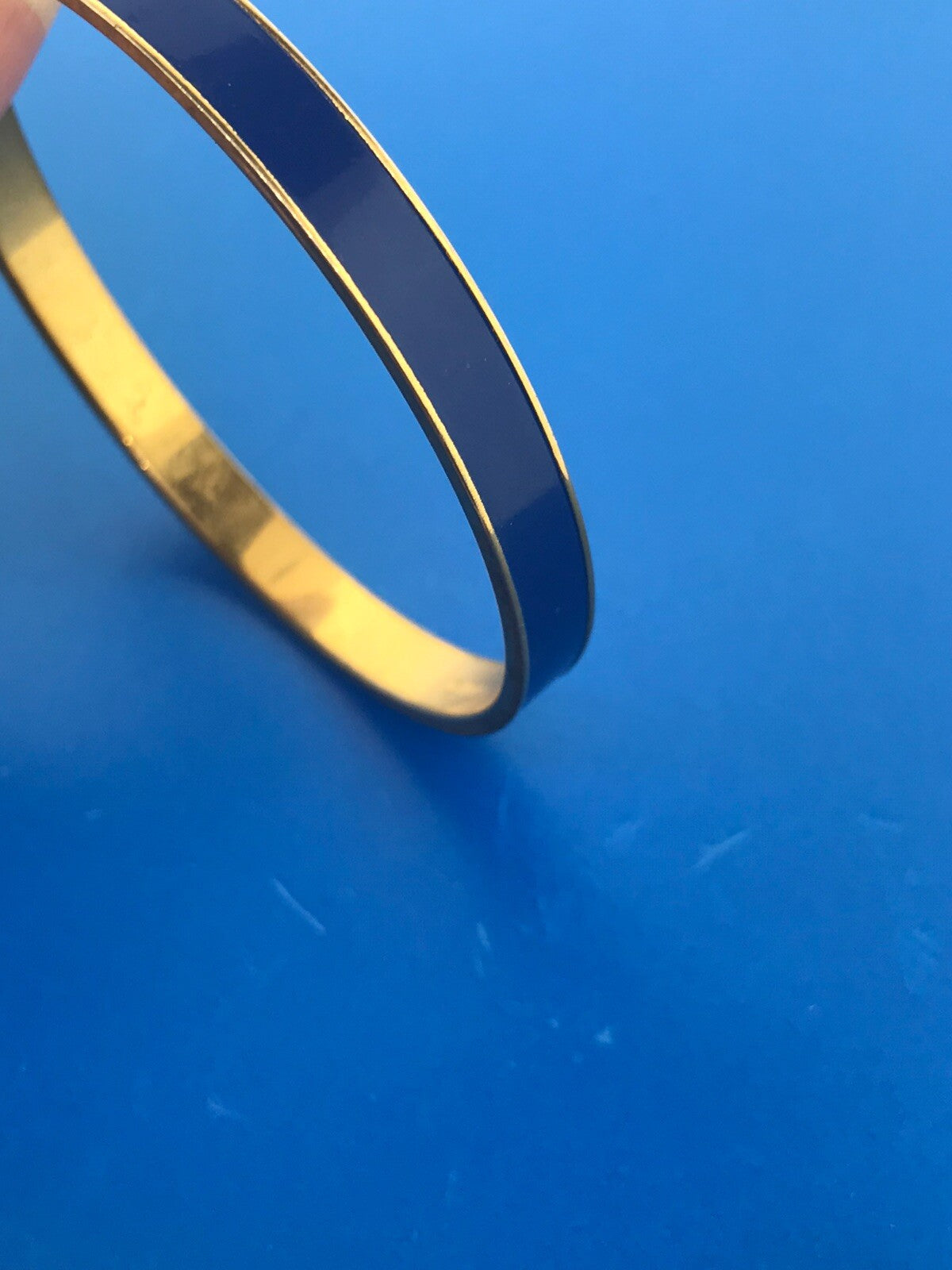 Vintage Monet Gold Tone Blue Enamel Slim Cuff Bangle Bracelet