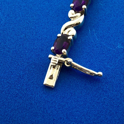 Sterling Silver 925 Oval Amethyst S Link February Anniversary Tennis Bracelet