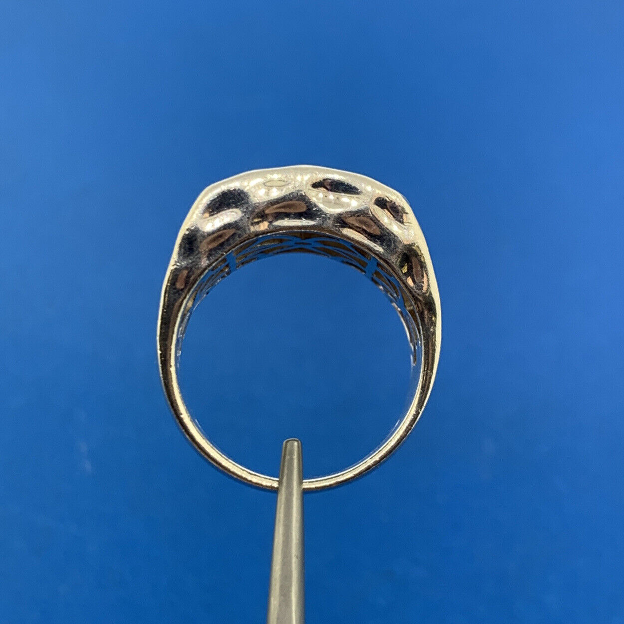 Designer NF Sterlling Silver 925 Hammered Square Dome Statement Cocktail Ring