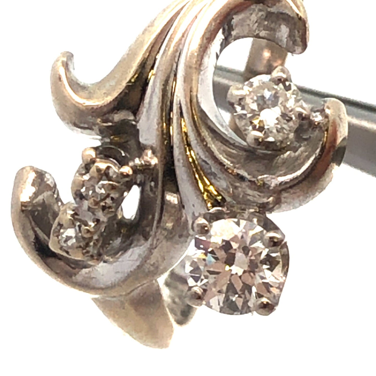 Art Deco 14K White Gold Diamond Fleur De Lis Flower Cluster Cocktail Ring