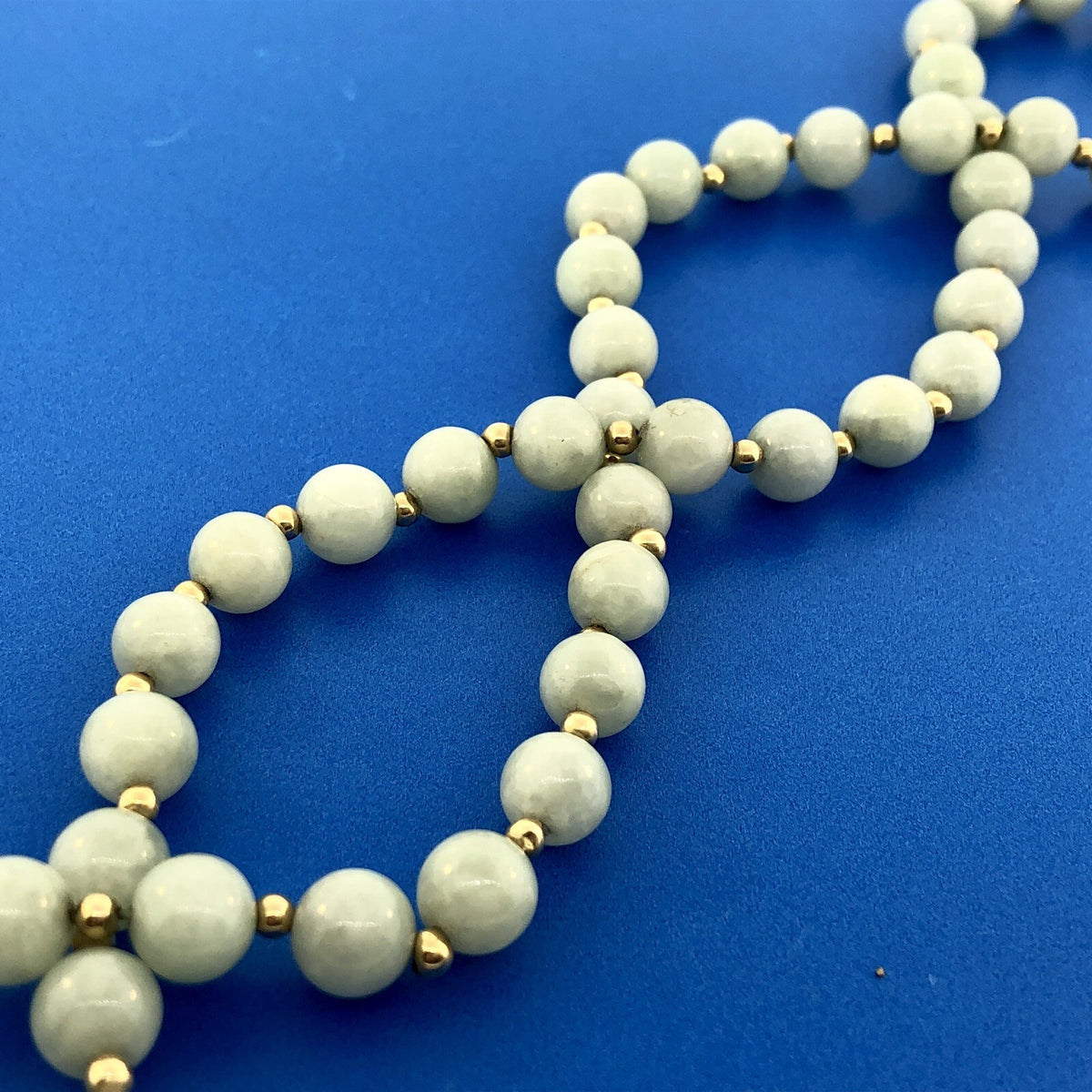 Designer 14K Yellow Gold Jade Jadeite Bead Ball Filigree Clasp Necklace